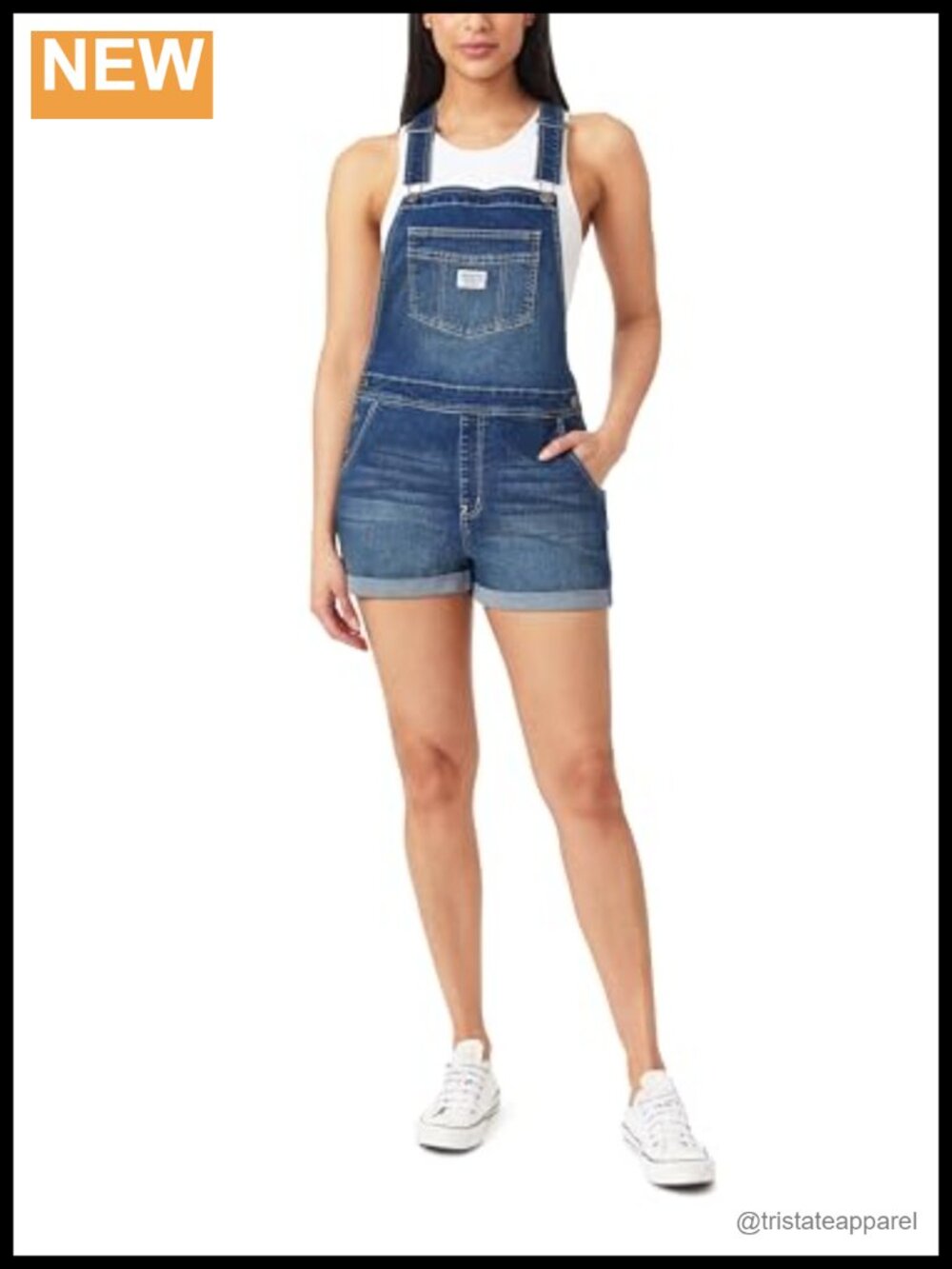 Womens Shortalls Denim Adjustable Straps Functional Pockets 3in Inseam